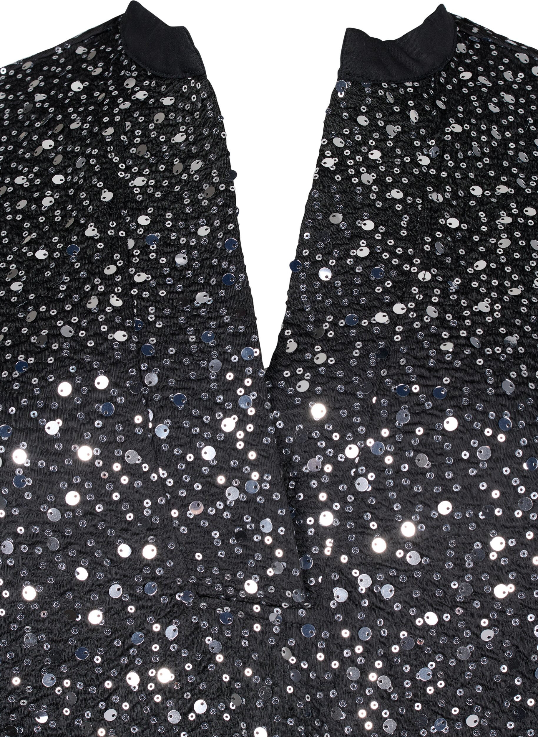 ZizziPaillettenkleid mit V-Ausschnitt und 3/4-&Auml;rmeln, Black w. Sequins, Packshot image number 2