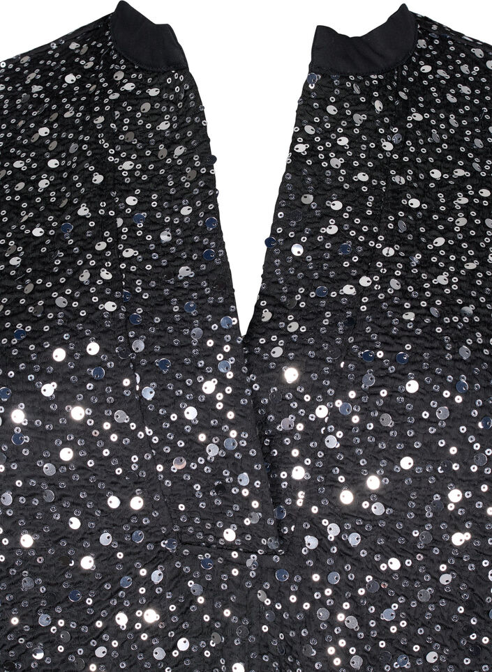 Paillettenkleid mit V-Ausschnitt und 3/4-Ärmeln, Black w. Sequins, Packshot image number 2