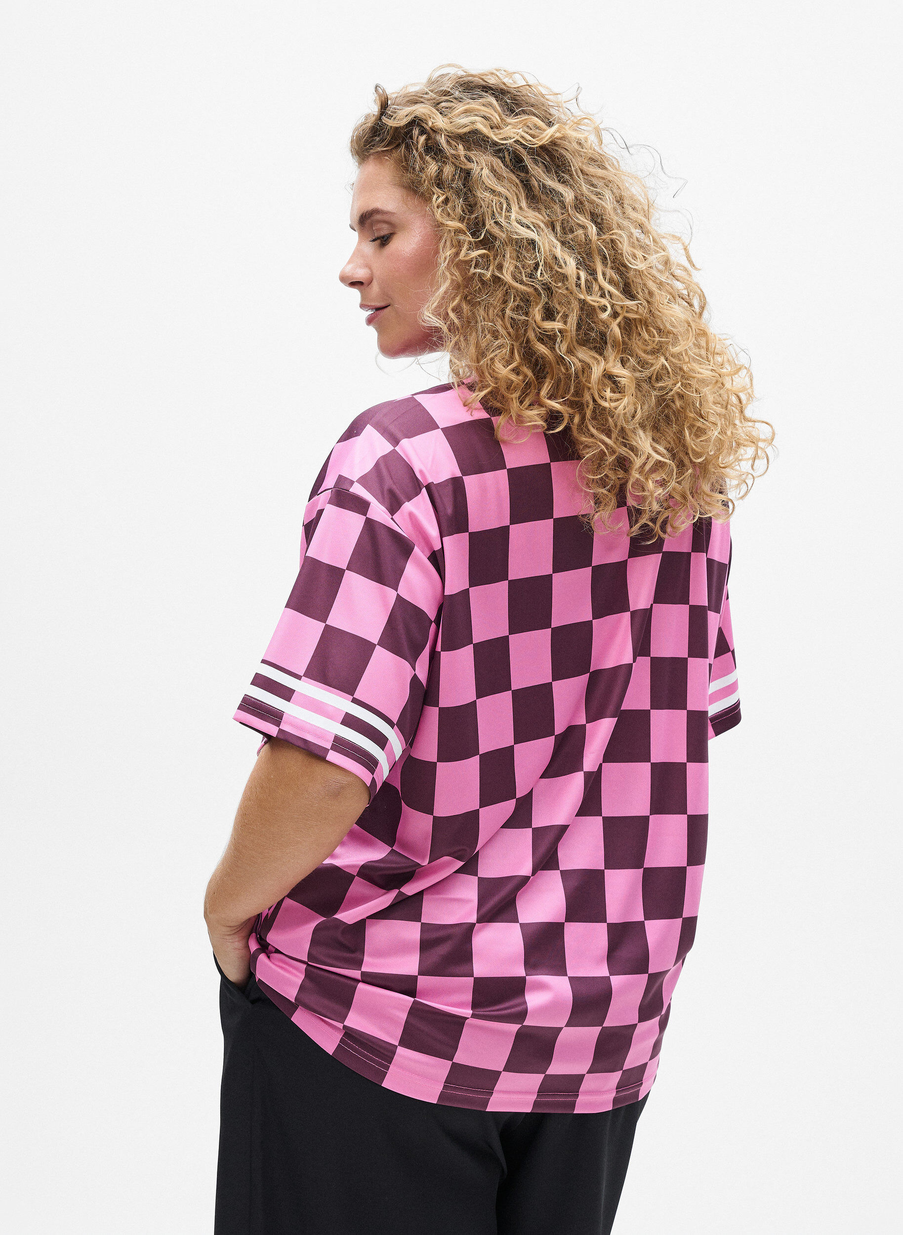 ZizziSportliches T-Shirt mit Karomuster und Textaufdruck, Rot, Model image number 2