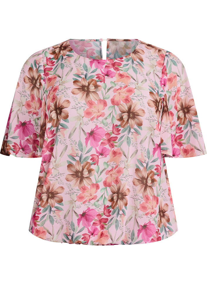 Gebl&uuml;mte Bluse mit kurzen &Auml;rmeln und Smock-Details, Rot, Packshot image number 0