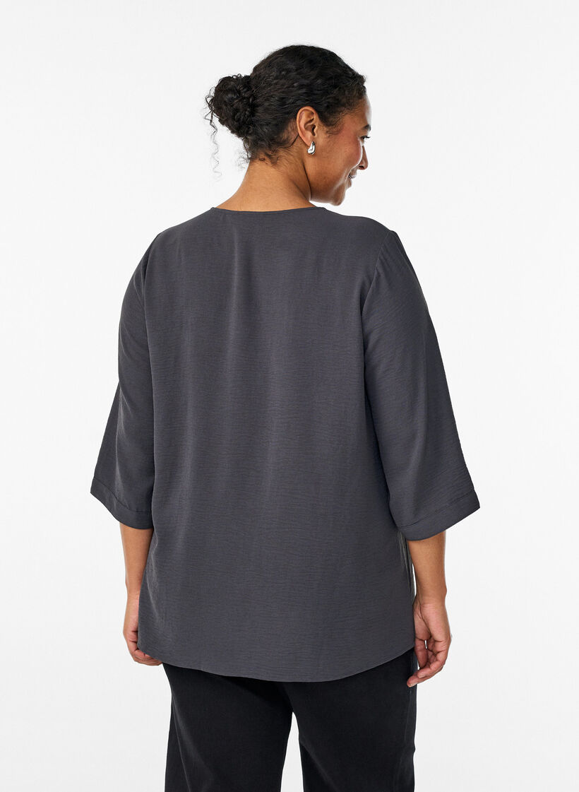 Bluse mit V-Ausschnitt und 3/4-&Auml;rmeln, Grau, Model image number 2