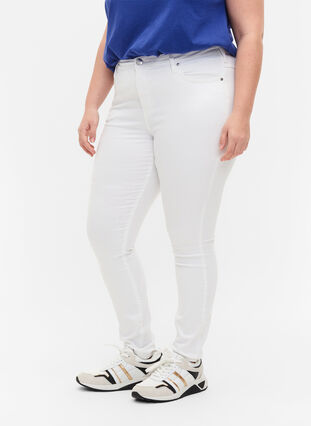 Hochtaillierte Super Slim Amy Jeans, White, Model image number 2
