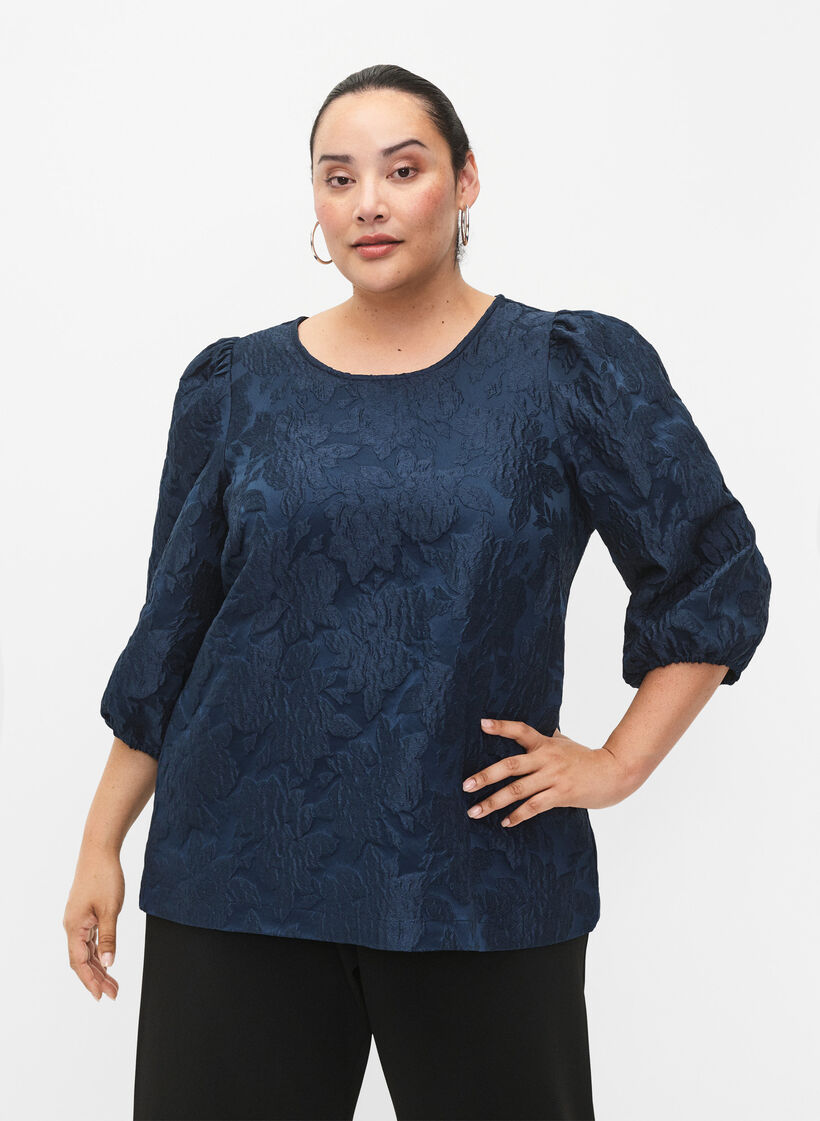  Jacquard-Bluse mit 3/4-Ärmeln, Titan, Model image number 0