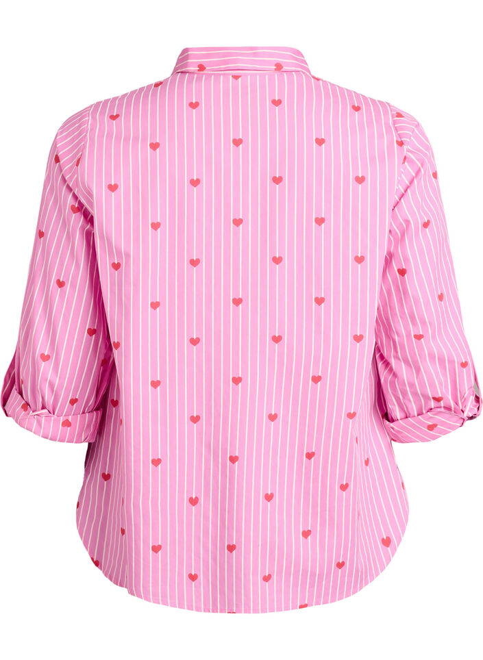 Hemdbluse mit Streifen und Herzen, Pink, Packshot image number 1