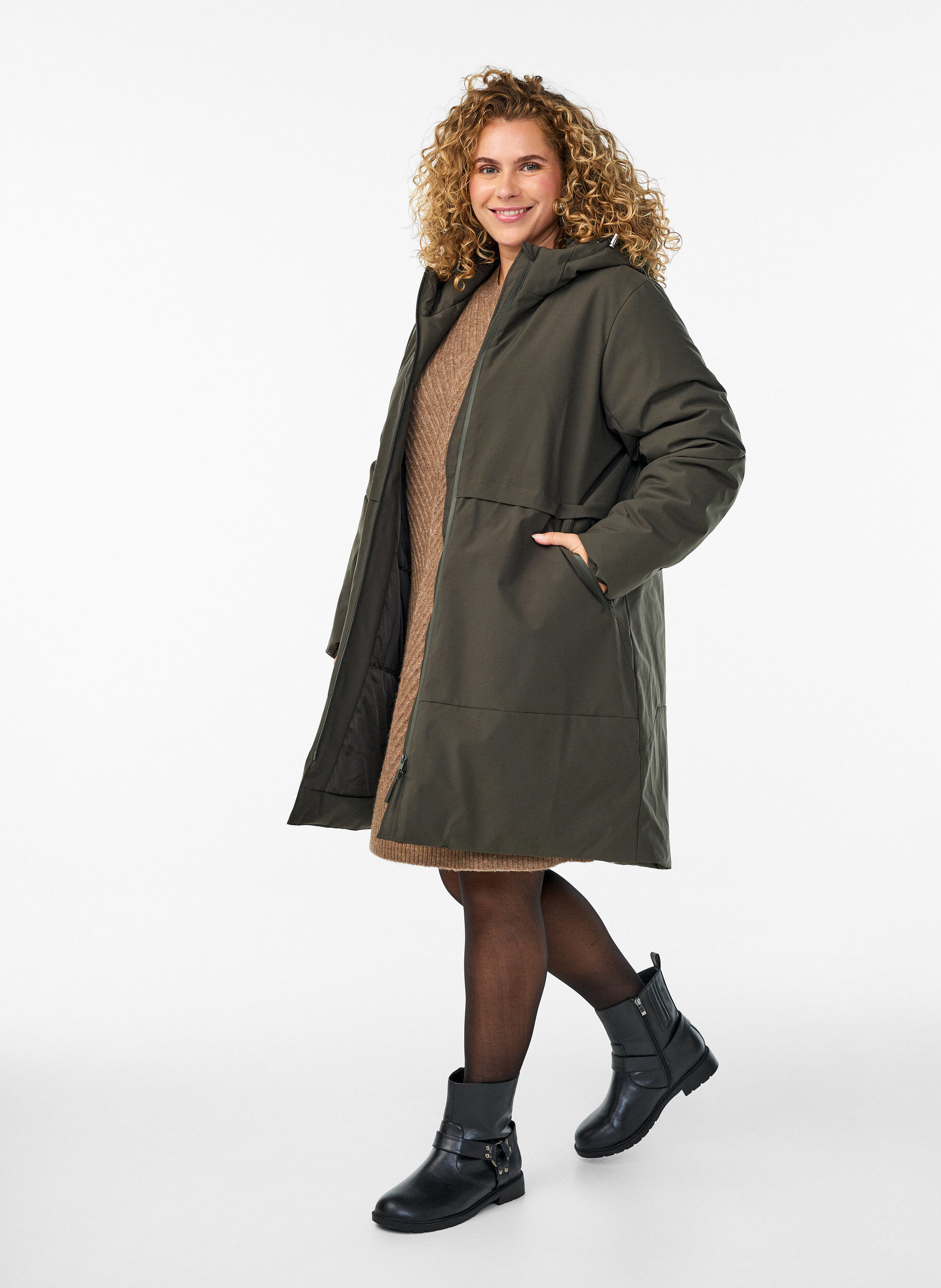 ZizziWinterjacke mit verstellbarer Taille, Gr&uuml;n, Model image number 1