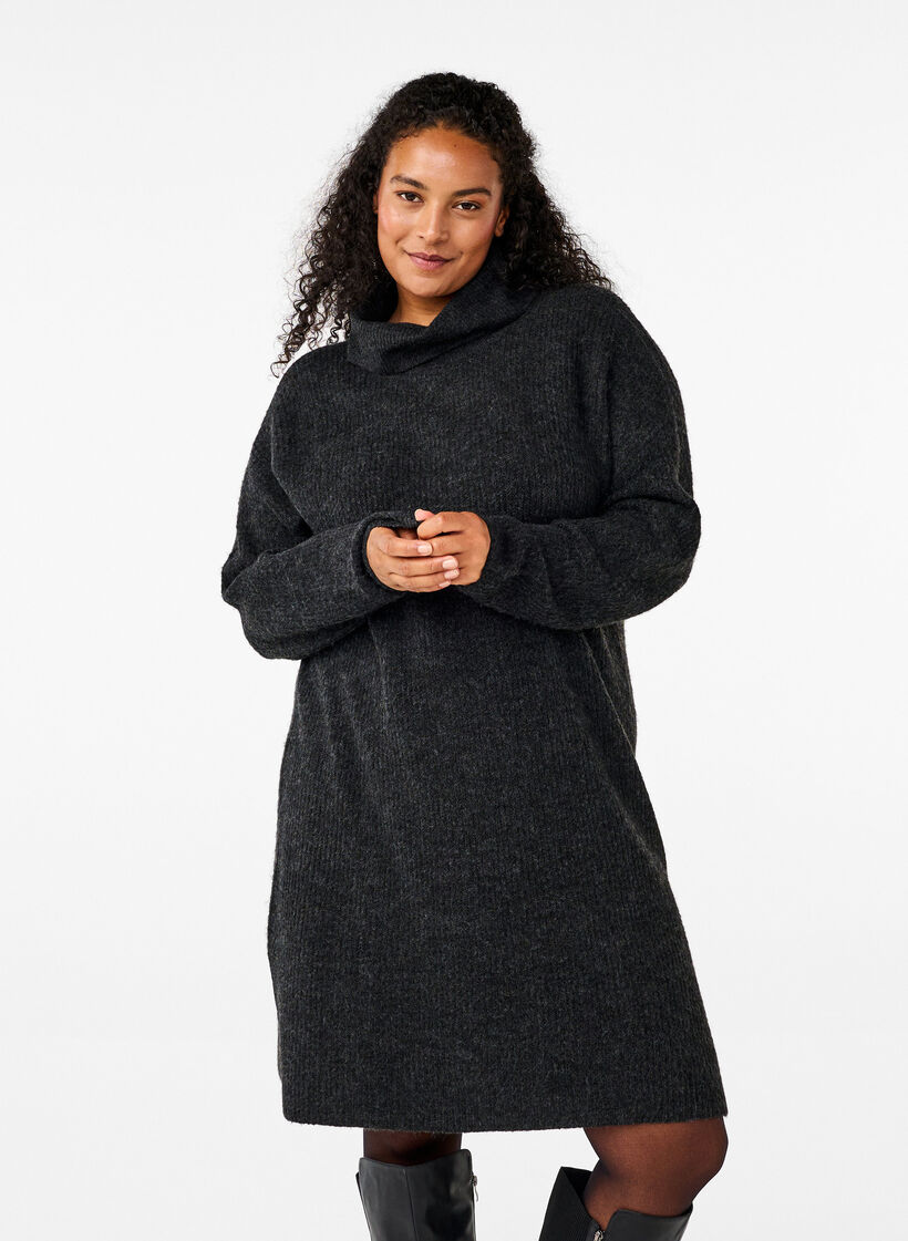 Strickkleid mit Rollkragen, Grau, Model image number 0