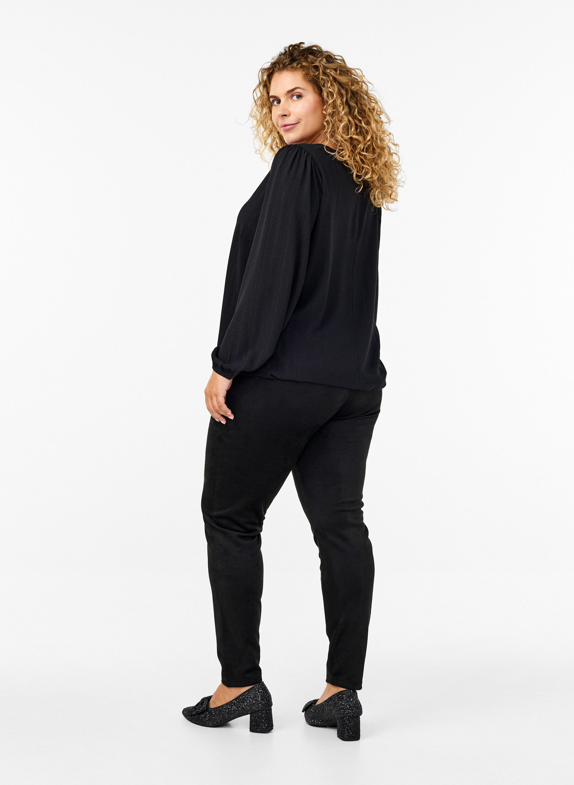 ZizziLeggings aus Veloursleder-Imitat, Black, Model image number 1