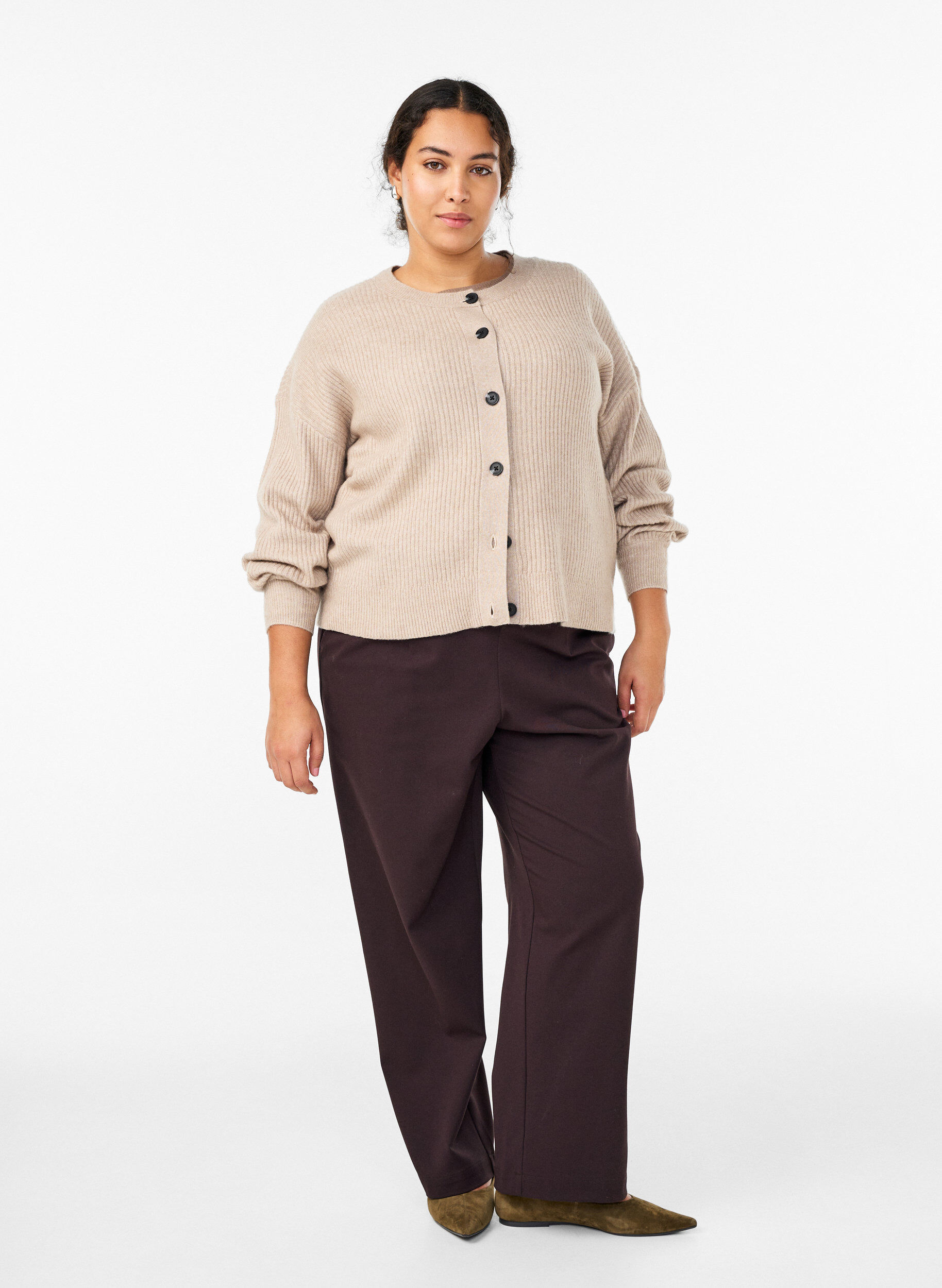 ZizziRippenstrick Strickjacke mit Kn&ouml;pfen, Beige, Model image number 1