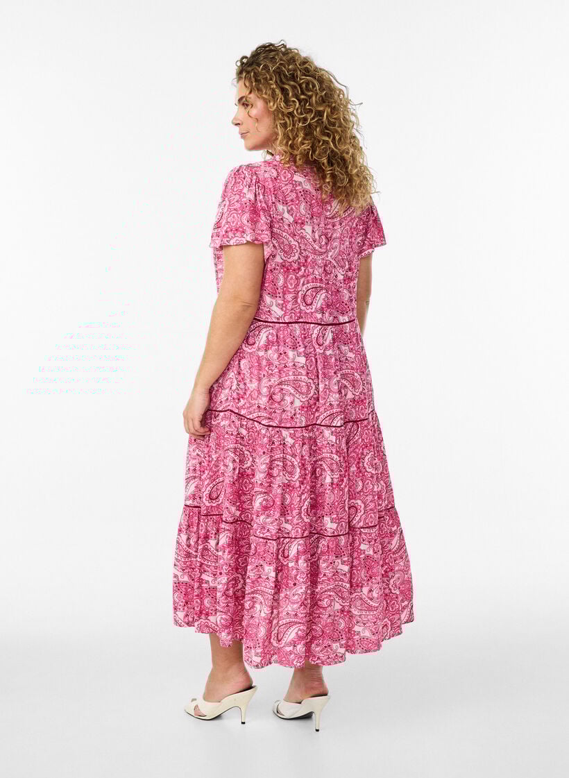 Gemustertes Midikleid aus Viskose, Pink, Model image number 1