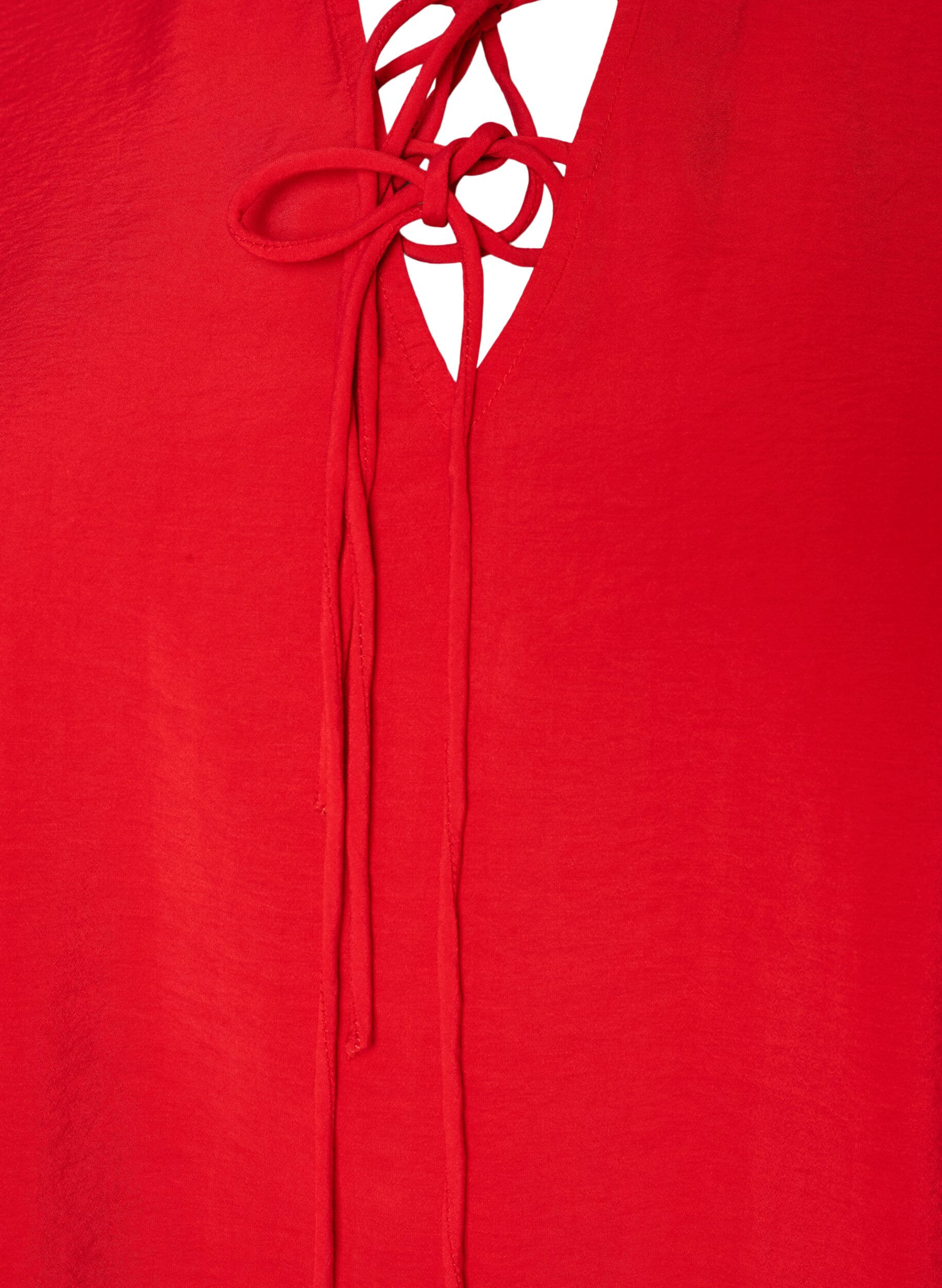 ZizziViskosebluse mit Bindeb&auml;ndern und R&uuml;schendetails, Rot, Packshot image number 2