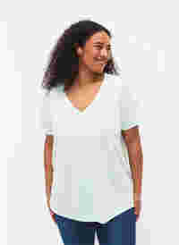 Kurzärmeliges T-Shirt mit V-Ausschnitt, Honeydew, Model