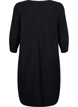 Geripptes Kleid mit 3/4 Ärmeln, Black, Packshot image number 1
