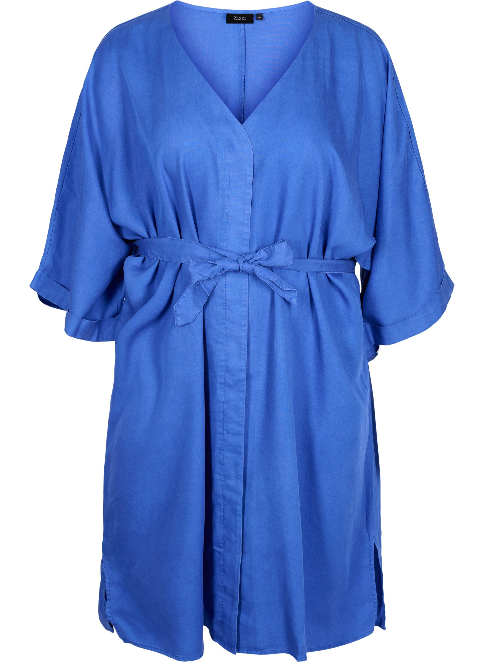 ZizziKleid mit 3/4-&Auml;rmeln und Bindeband, Blau, Packshot image number 0