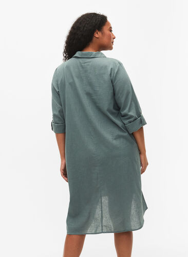 Gestreiftes Kleid aus Baumwolle und Leinen, Balsam Green, Model image number 1