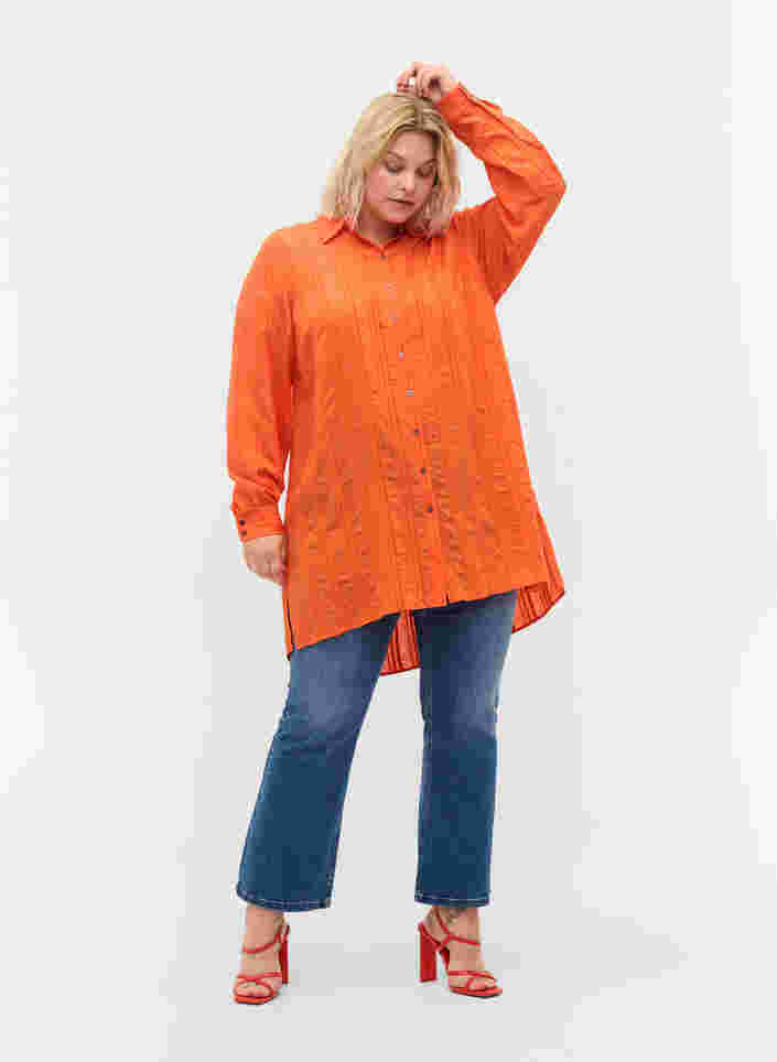 Langes gestreiftes Hemd mit langen Ärmeln, Harvest Pumpkin, Model image number 2