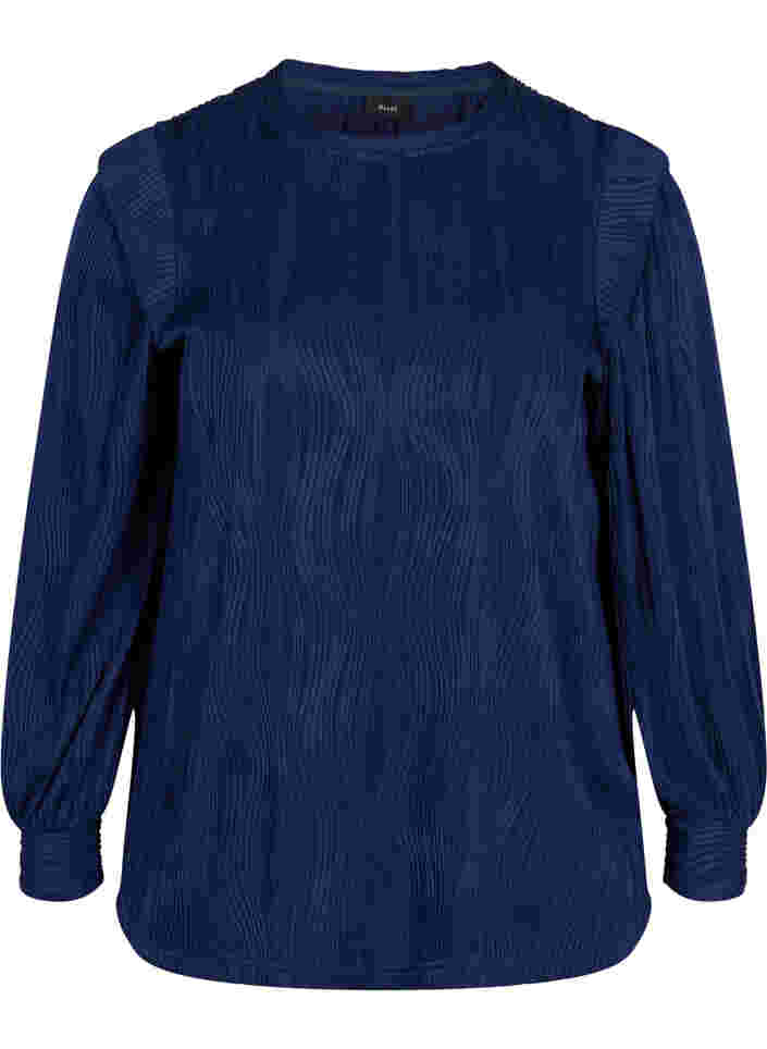 Bluse mit Struktur und langen Ärmeln, Maritime Blue, Packshot image number 0