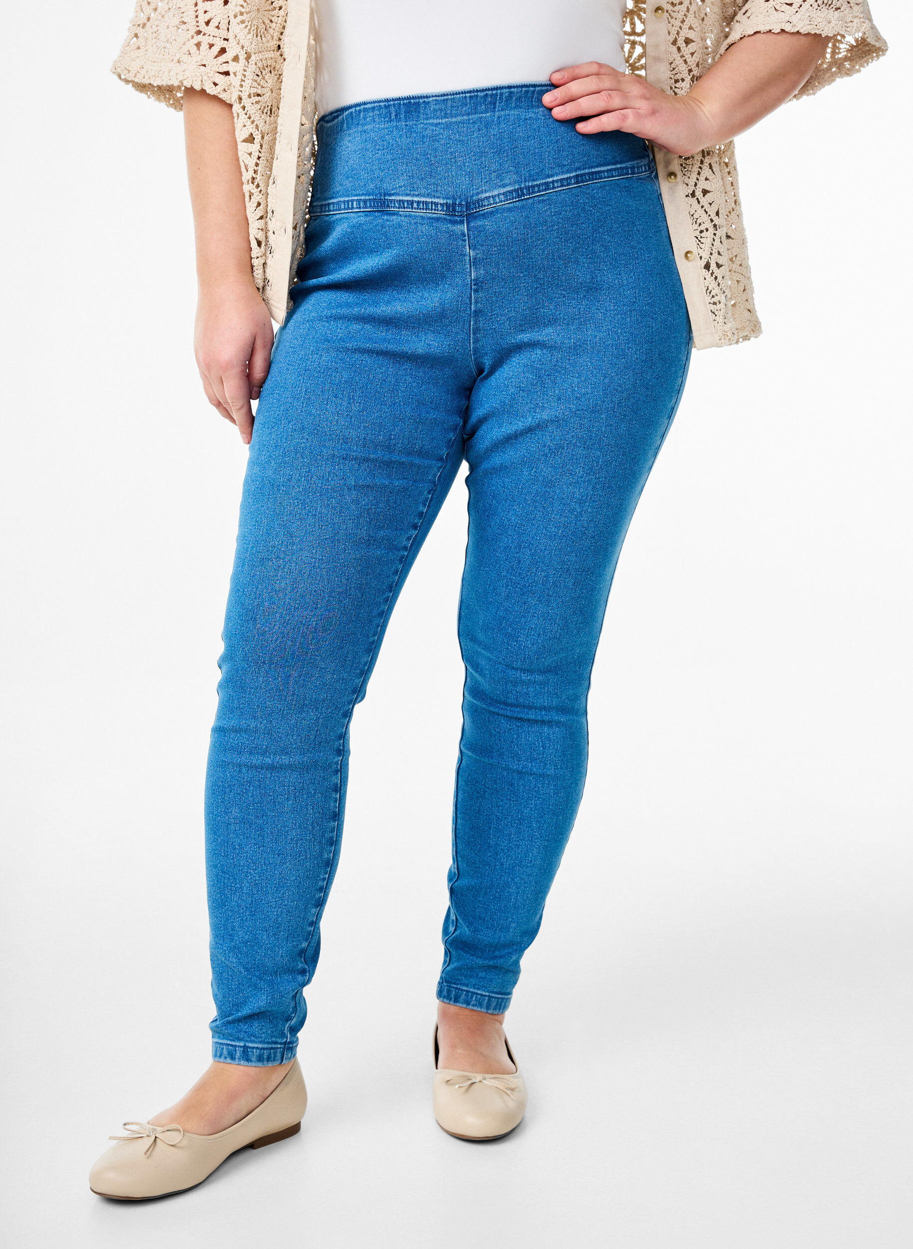 ZizziElastische Jeggings mit hoher Taille, Blau, Model image number 2
