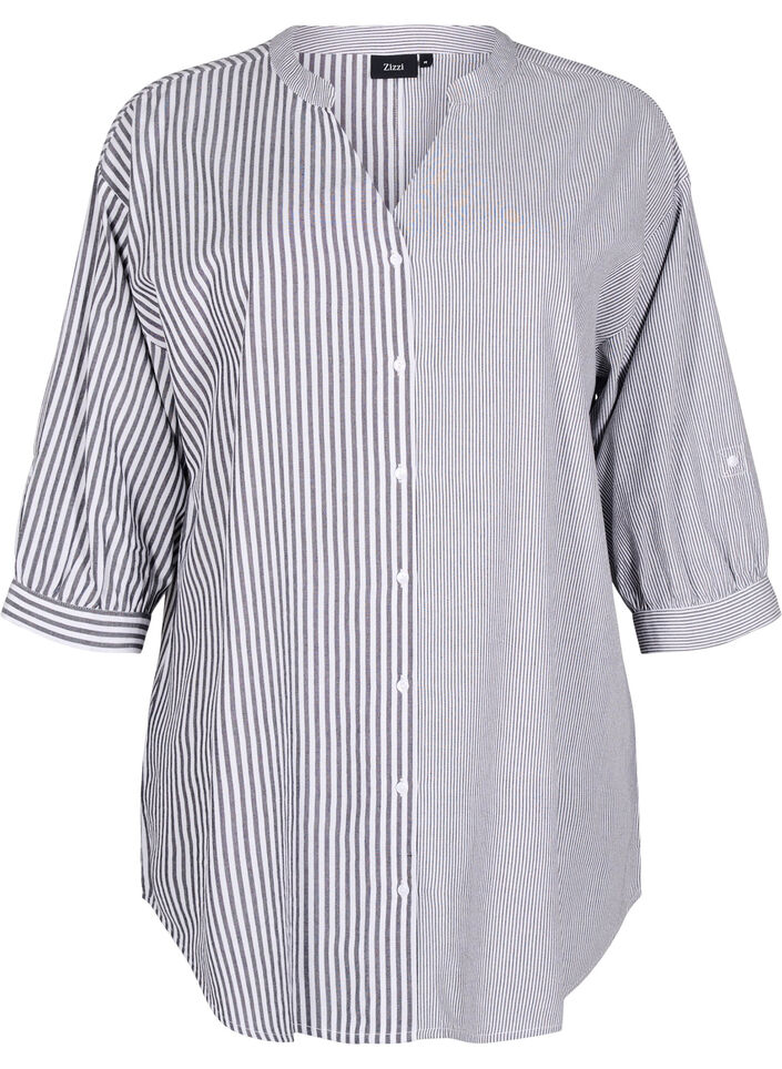 Gestreifte Tunika mit 3/4-Ärmeln, Schwarz, Packshot image number 0