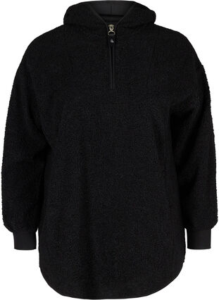 Fleece-Anorak mit Kapuze und Taschen, Black, Packshot image number 0