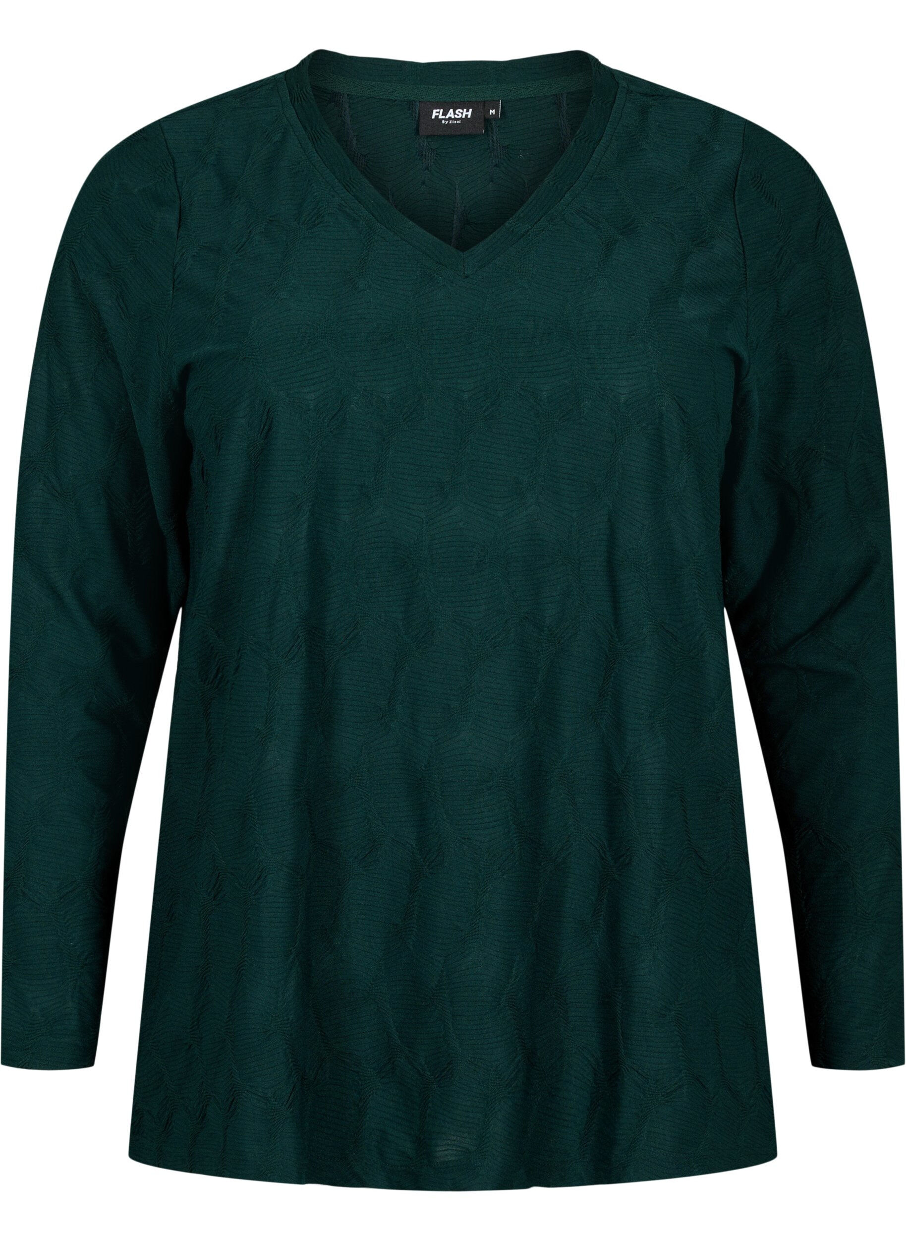 ZizziFLASH - Lang&auml;rmlige Bluse mit Struktur, Scarab, Packshot image number 0