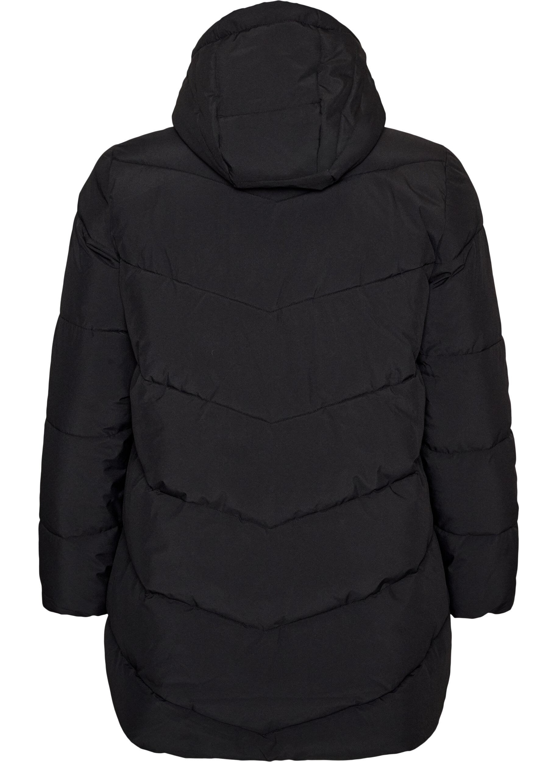 ZizziMittellange Steppjacke mit Kapuze, Schwarz, Packshot image number 1