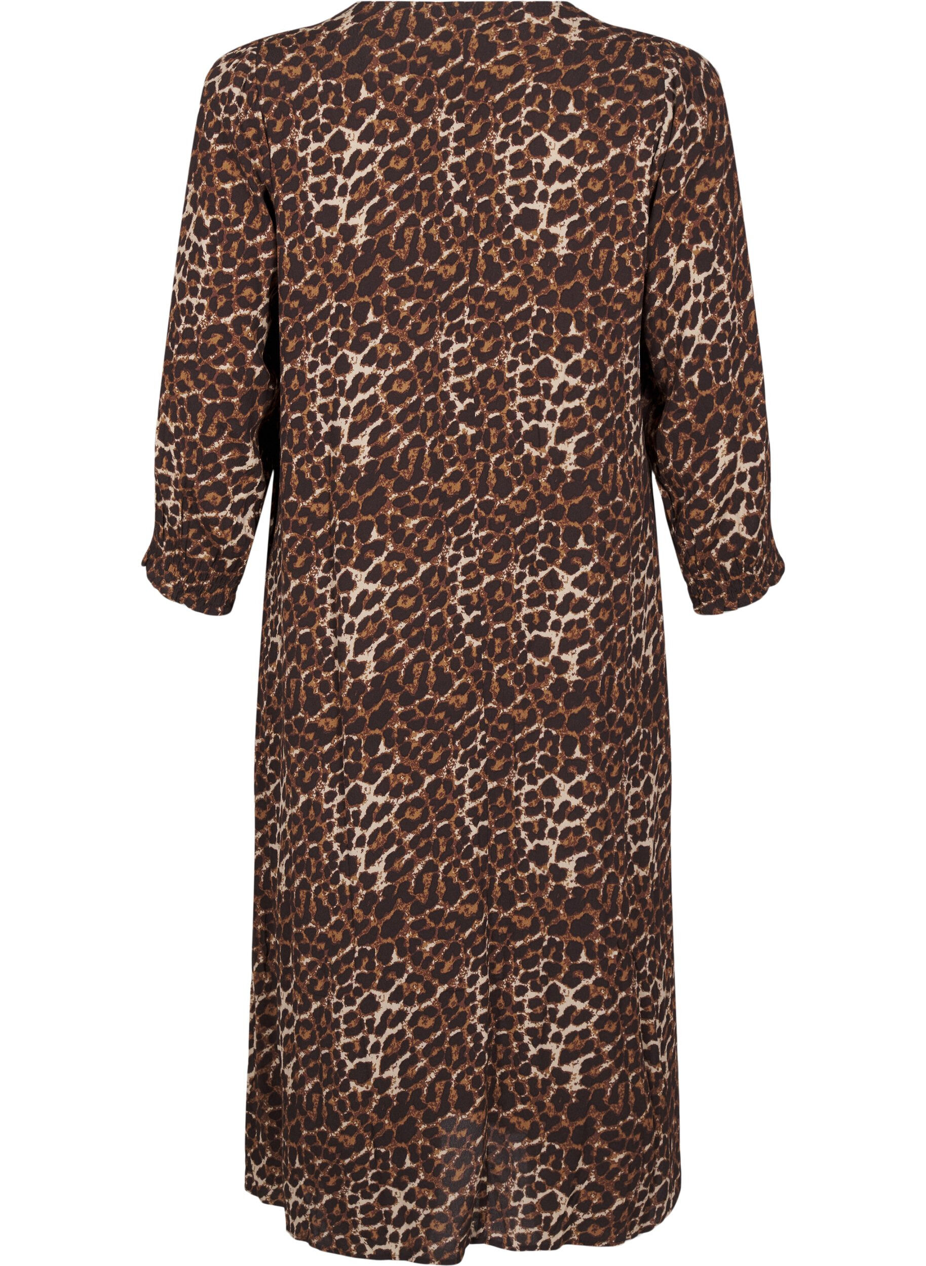 ZizziLanges Kleid mit Leopardenmuster und 3/4-&Auml;rmeln, Leo AOP, Packshot image number 1