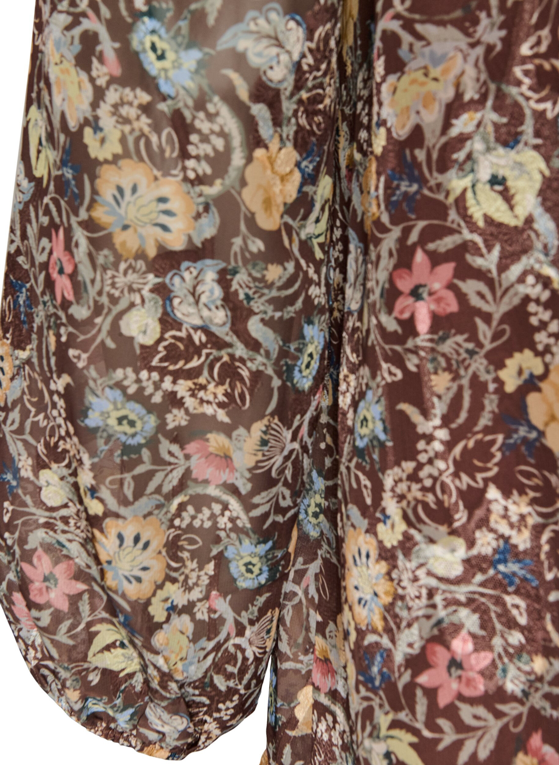 ZizziKleid aus Chiffon mit gebl&uuml;mtem Print und R&uuml;schenlagen, Braun, Packshot image number 3