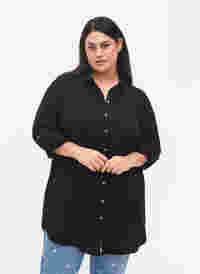 Langes einfarbiges Hemd aus Viskose, Black, Model