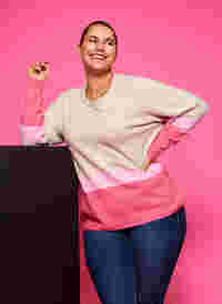 Strickbluse mit Rundhalsausschnitt, Hot Pink Comb, Model