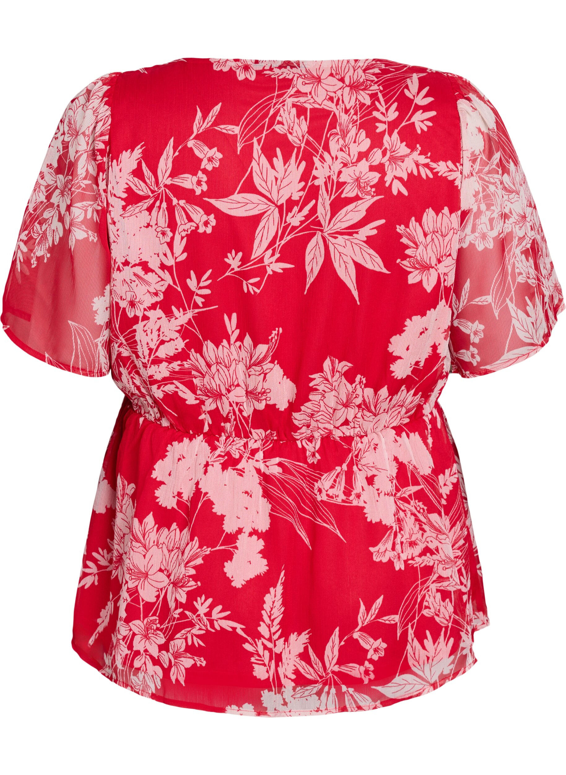 ZizziChiffonbluse mit Blumenmuster und elastischer Taille, Rot, Packshot image number 1