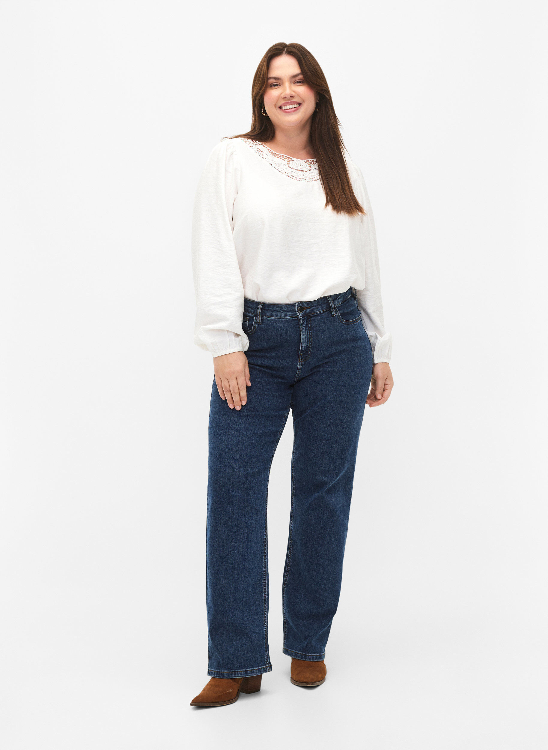 ZizziBluse aus Viskose mit H&auml;keldetails, Bright White, Model image number 2