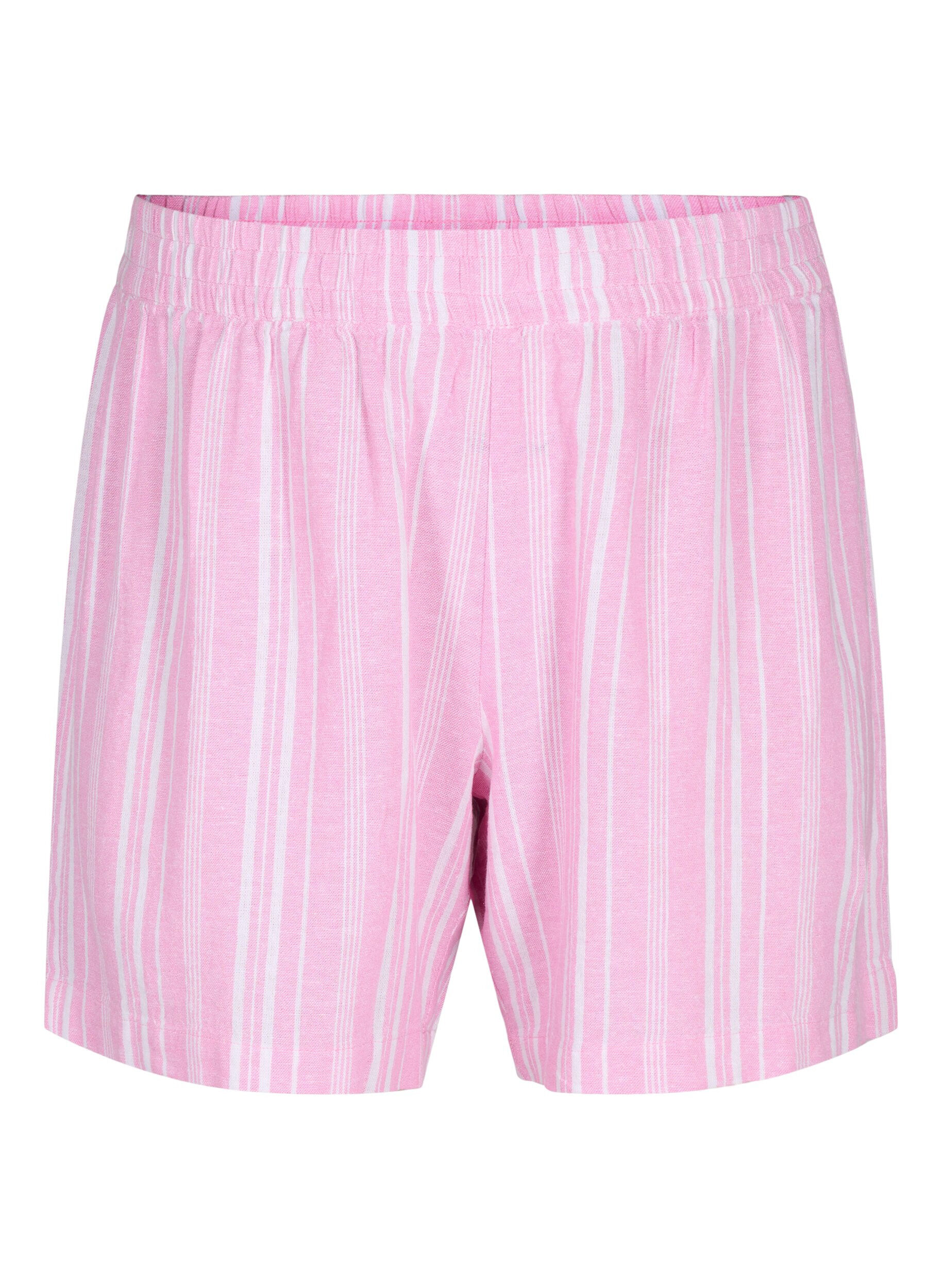 ZizziGestreifte kurze Hose aus einer Leinen-Viskose-Mischung, Pink, Packshot image number 0