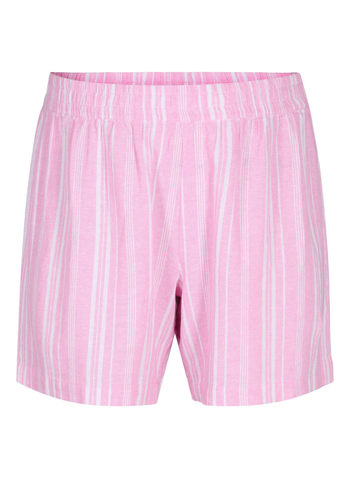 Gestreifte kurze Hose aus einer Leinen-Viskose-Mischung, Pink, Packshot image number 0