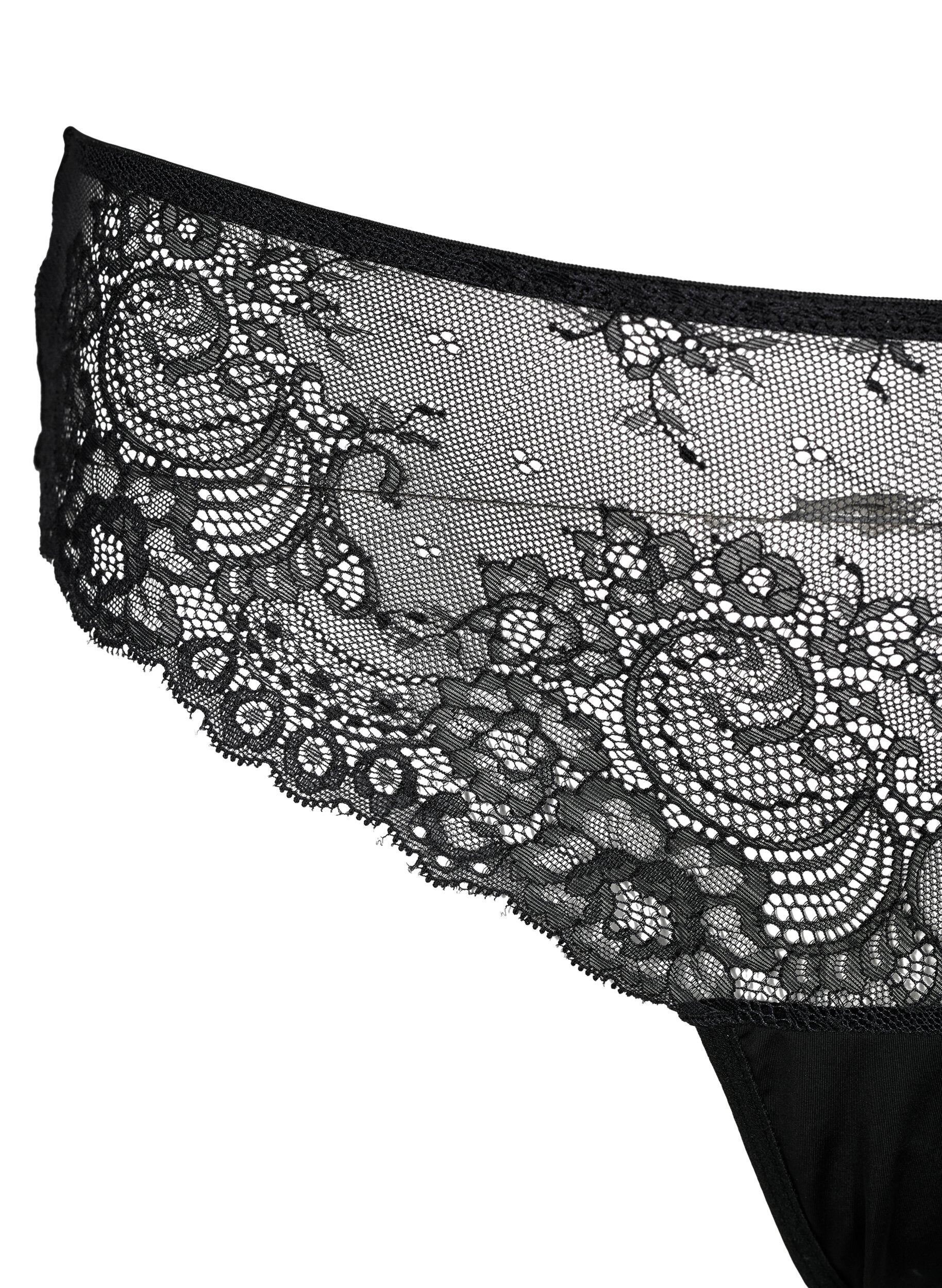 ZizziG-String mit Spitze und regul&auml;rer Taille, Black, Packshot image number 2