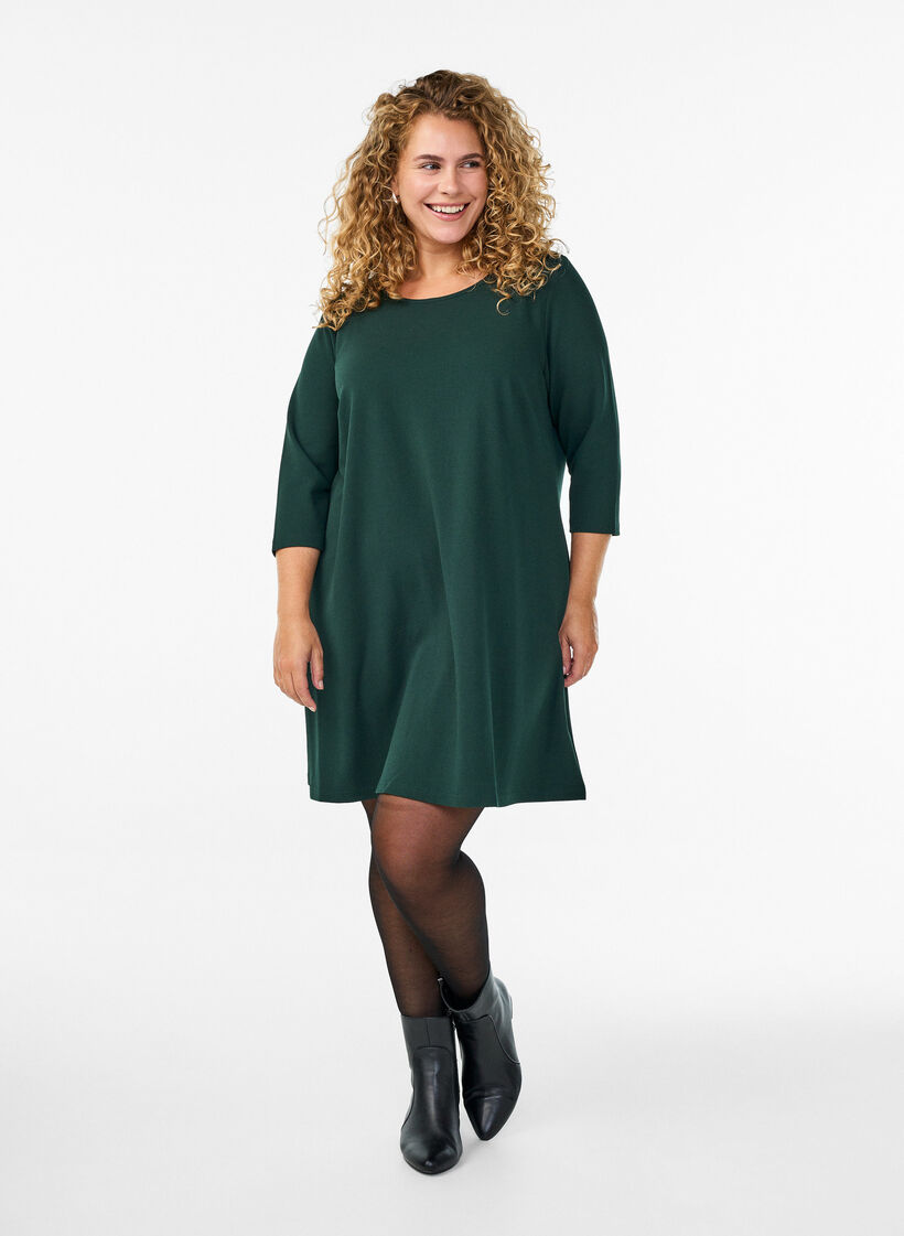 FLASH - Kurz geschnittenes A-Linien Kleid aus Webstoff mit 3/4 Ärmeln, Grün, Model image number 1