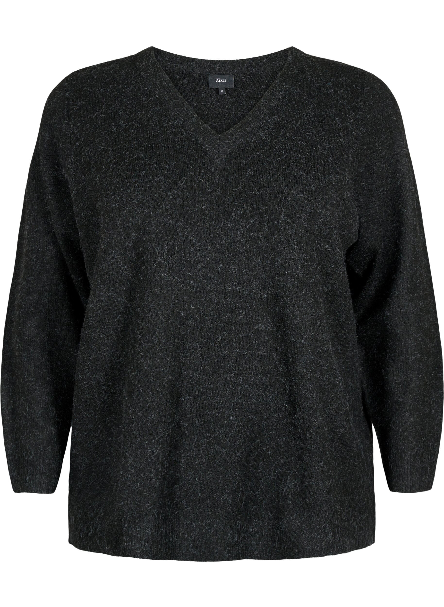 ZizziMelange Pullover mit V-Ausschnitt, Dark Grey Melange, Packshot image number 0