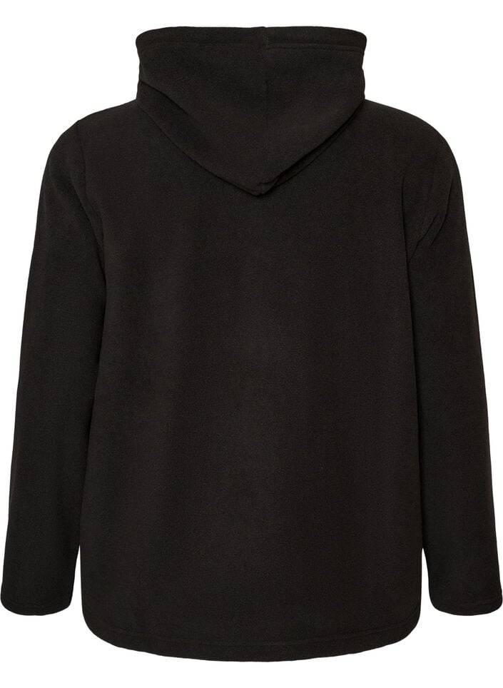 Hoodie aus Fleece mit hohem Kragen und aufgesticktem Text, Schwarz, Packshot image number 1