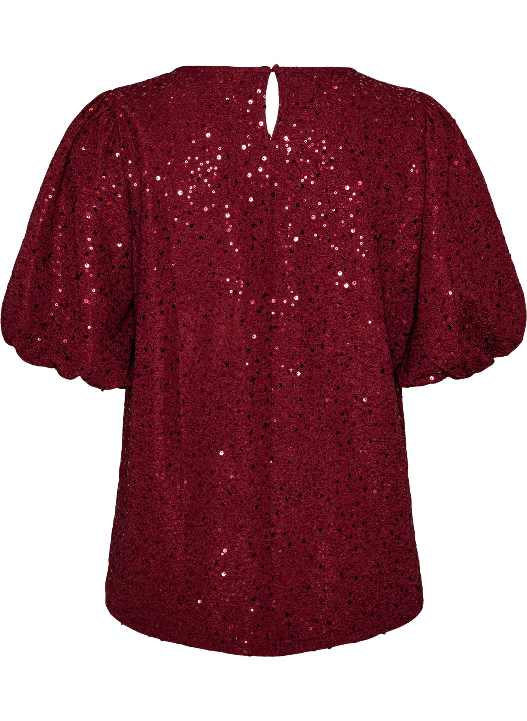 ZizziPaillettenbluse mit Ballon&auml;rmeln, Rot, Packshot image number 1