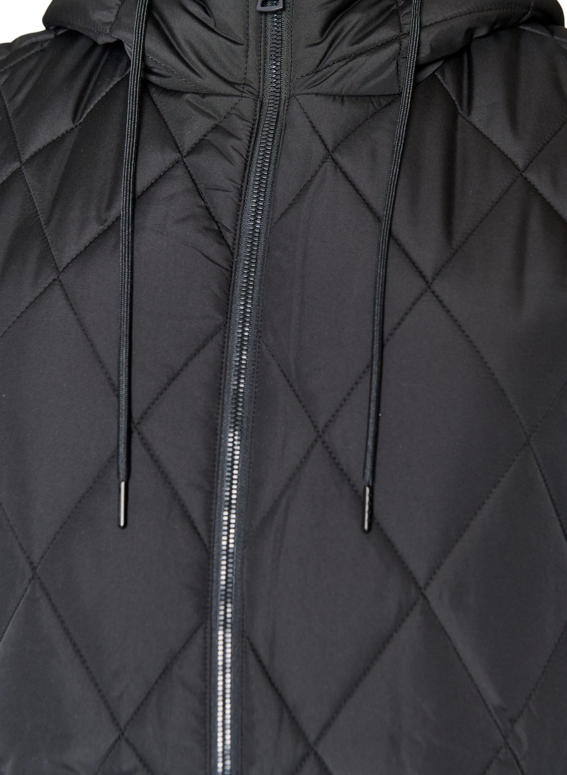 ZizziMittellange Steppweste mit Kapuze, Schwarz, Packshot image number 2