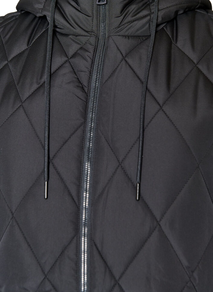 Mittellange Steppweste mit Kapuze, Schwarz, Packshot image number 2