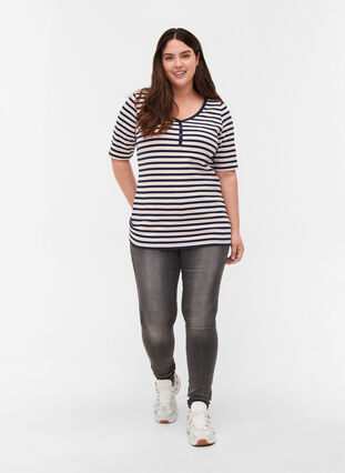 Gestreiftes T-Shirt aus Baumwolle mit Ripp, Blue Rose Stripe, Model image number 2