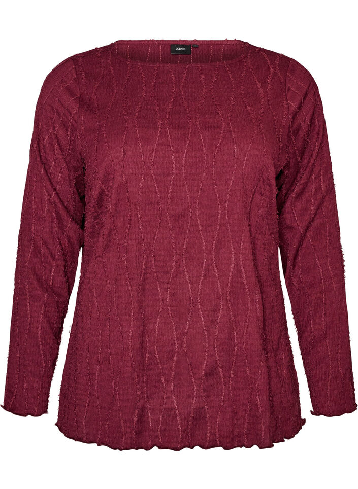 Bluse aus Jersey mit welliger Struktur, Rot, Packshot image number 0