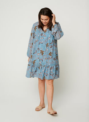Langarm Kleid mit Blumenprint, Light Blue AOP, Model image number 2
