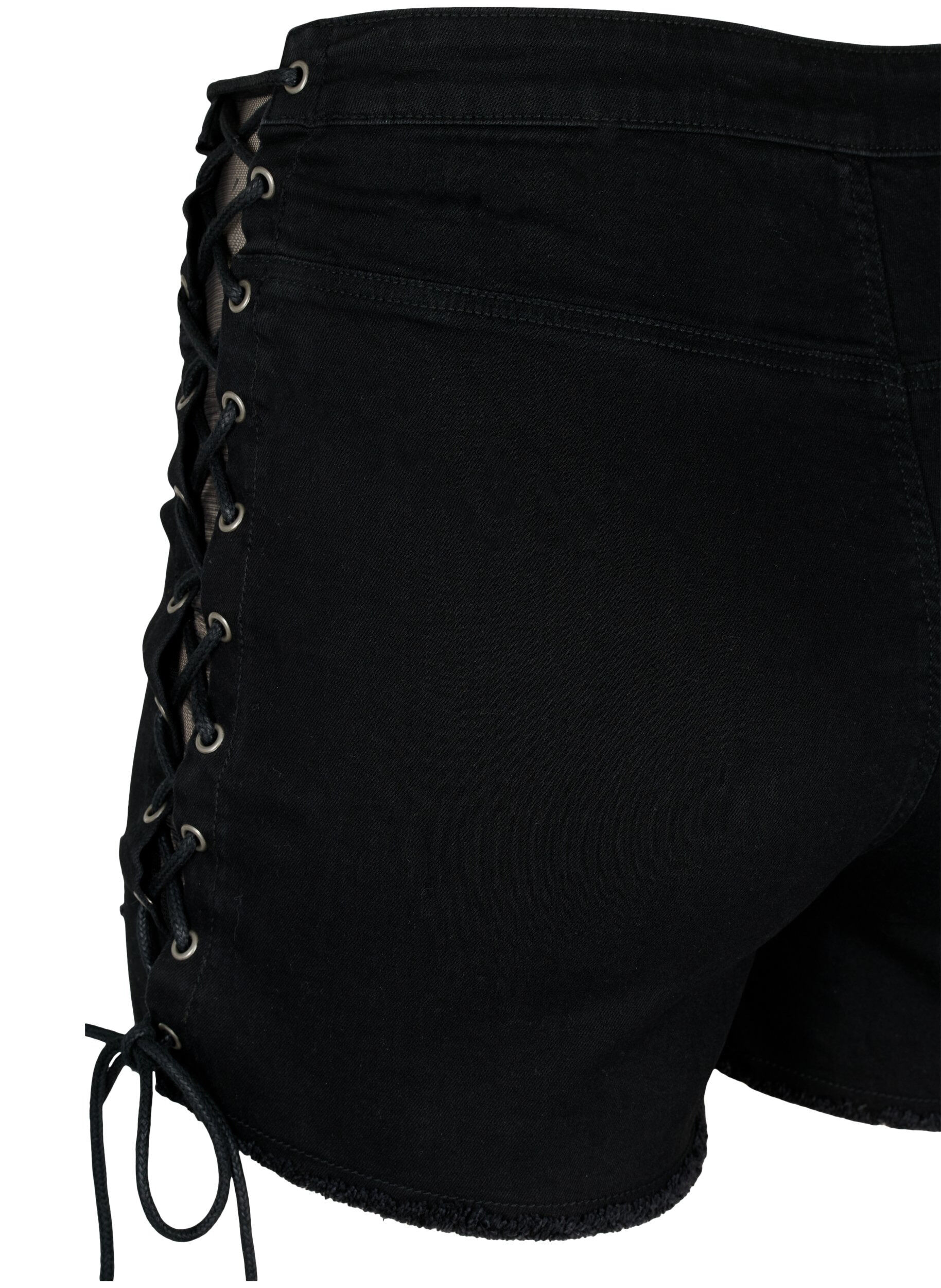 ZizziGerippte Jeansshorts mit Schn&uuml;ren, Black Denim, Packshot image number 3