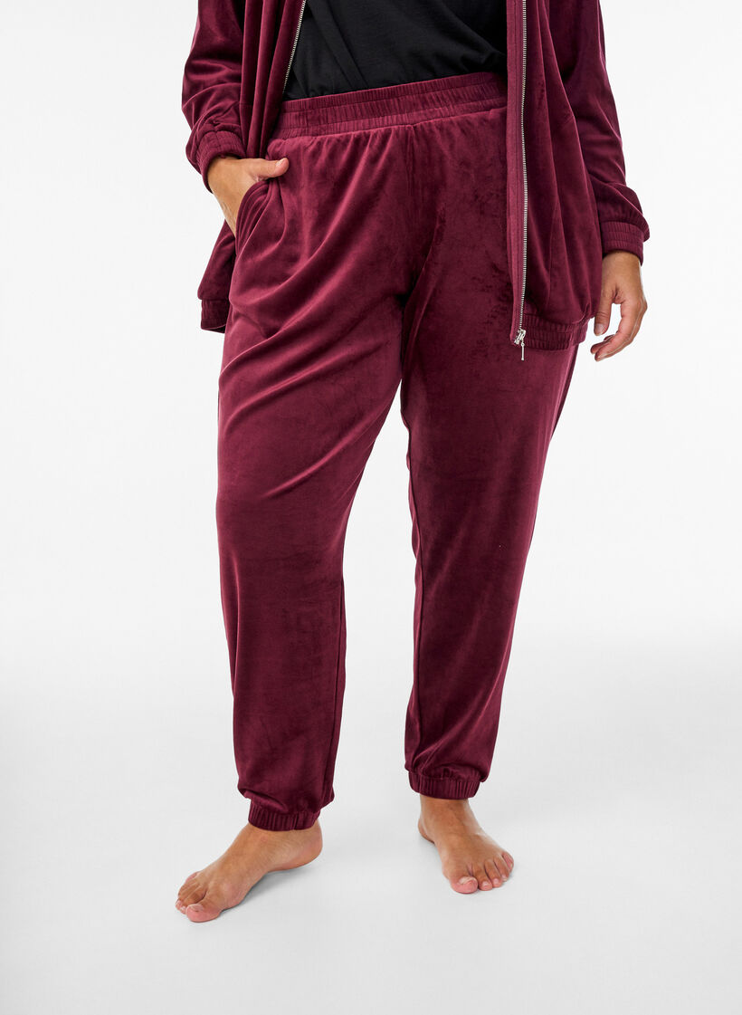 Lockere Samt-Hose, Dunkles Bordeaux, Model image number 2
