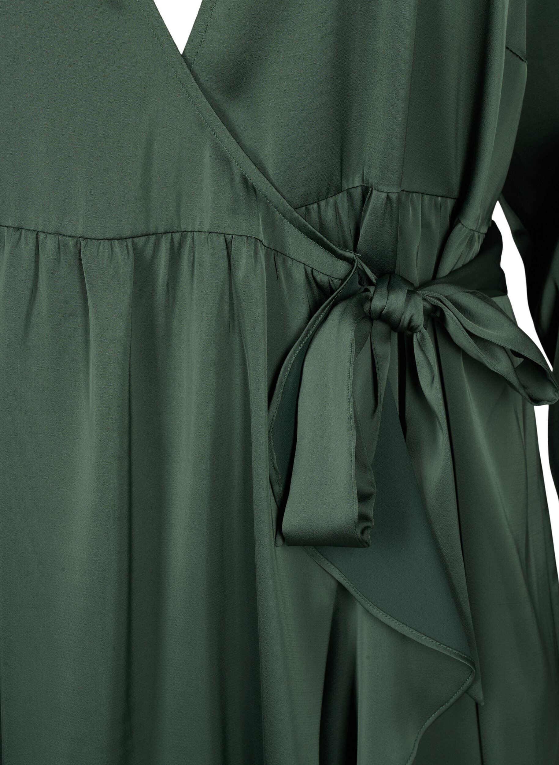 ZizziLang&auml;rmliges Wickelkleid aus Satin, Duck Green, Packshot image number 2