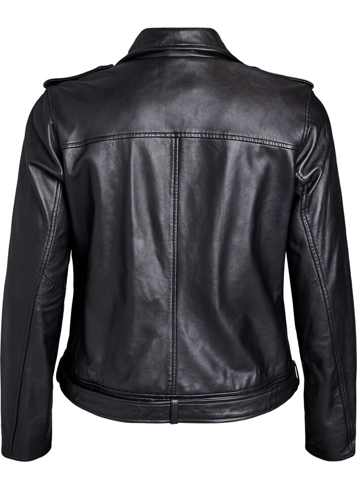 Leder-Bikerjacke mit G&uuml;rtel, Schwarz, Packshot image number 1