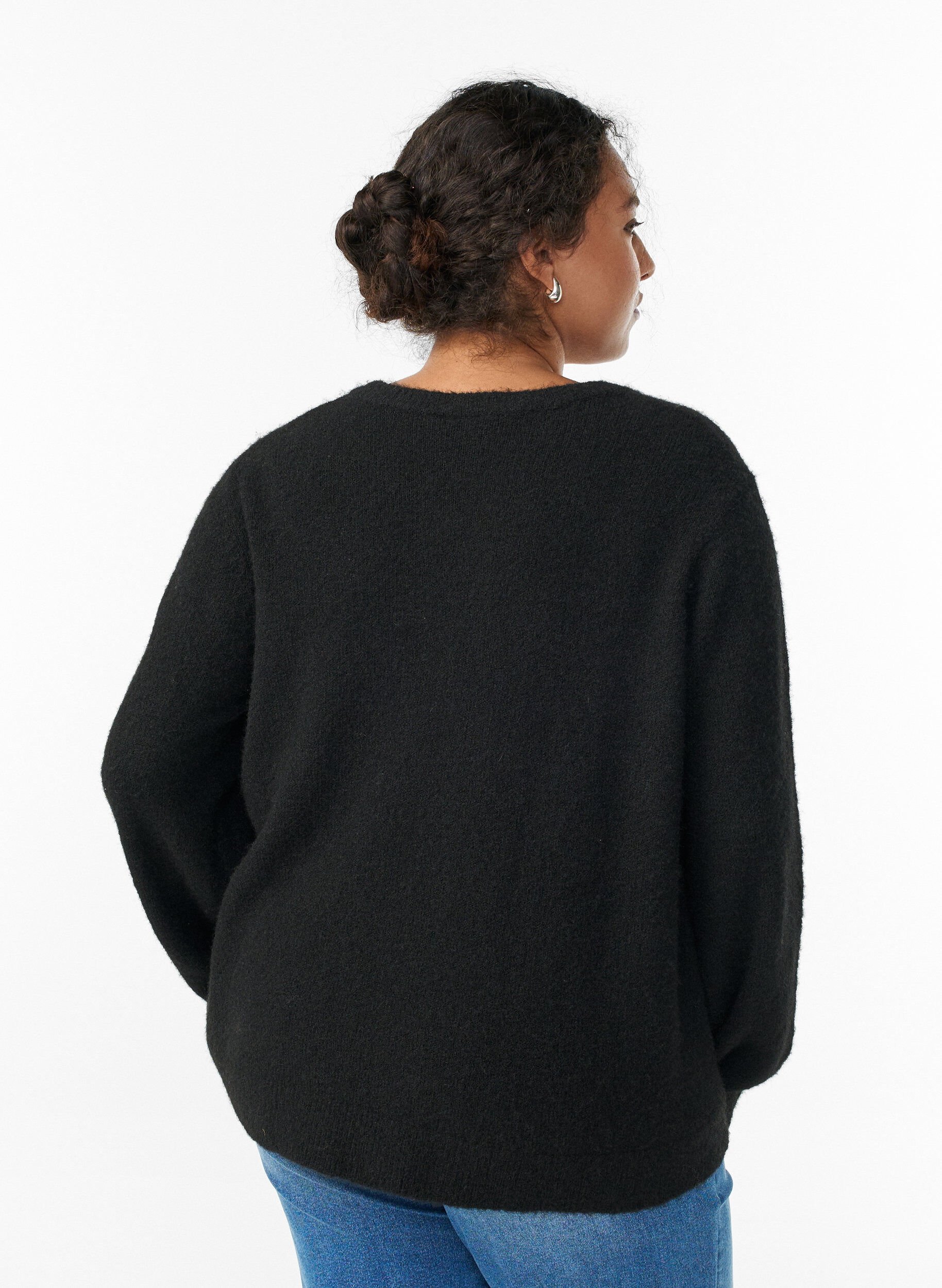 ZizziStrickjacke aus Wolle mit Kn&ouml;pfen, Schwarz, Model image number 2