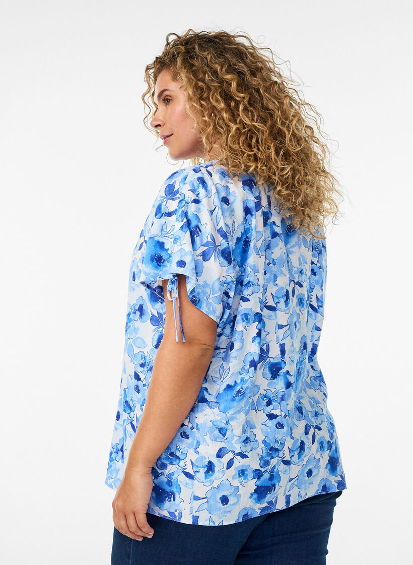 Bluse aus Viskose mit gerafften &Auml;rmeln, Blau, Model image number 2
