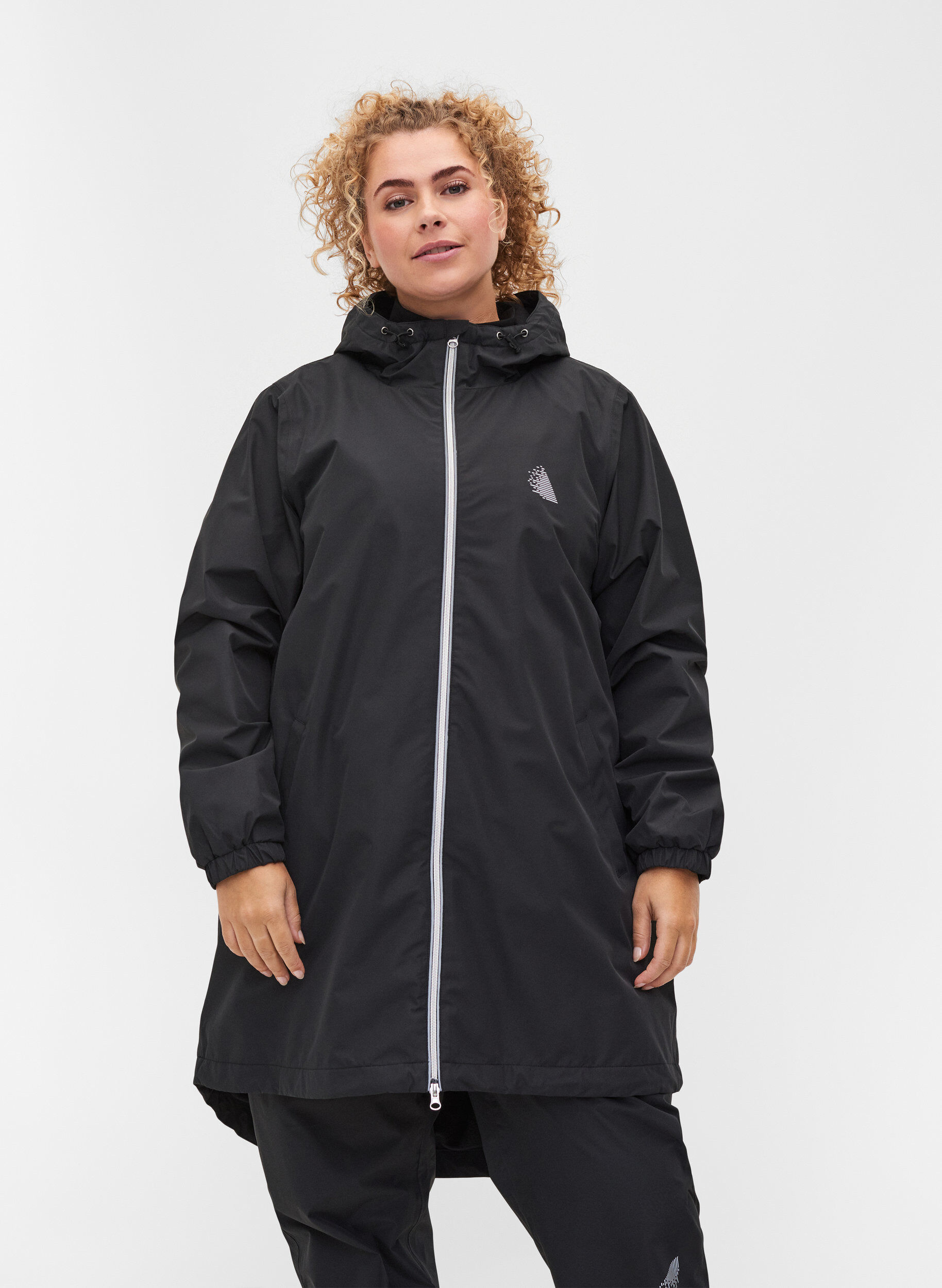 ZizziRegenjacke mit Kapuze und Reflektoren-Piping, Black, Model image number 0